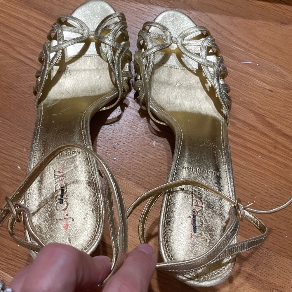 J.Crew Gold Open Toe Heals - Picture 2 of 4